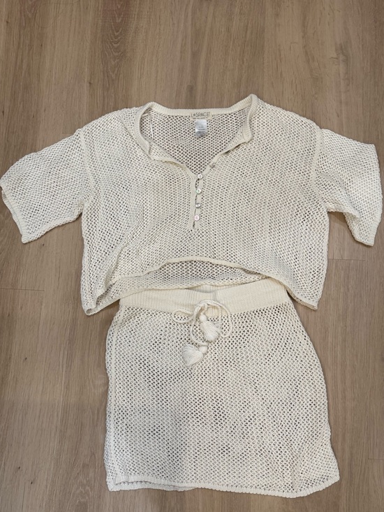 l*space Other - l*space Cream Crochet Two-Piece Set - Short Sleeve Top & Skirt